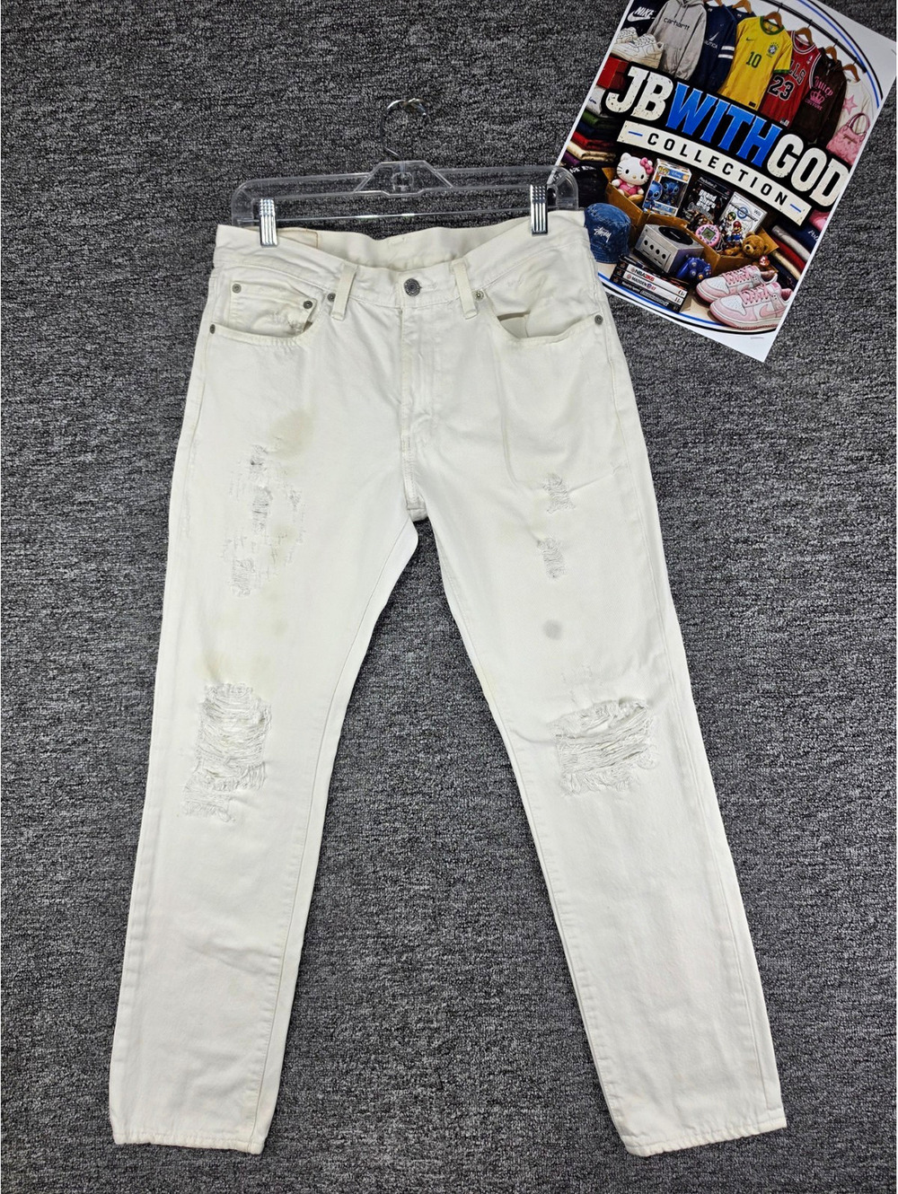 Levi's 511 Slim Skinny Fit White Light Wash Denim Jeans W32 L29 Distressed